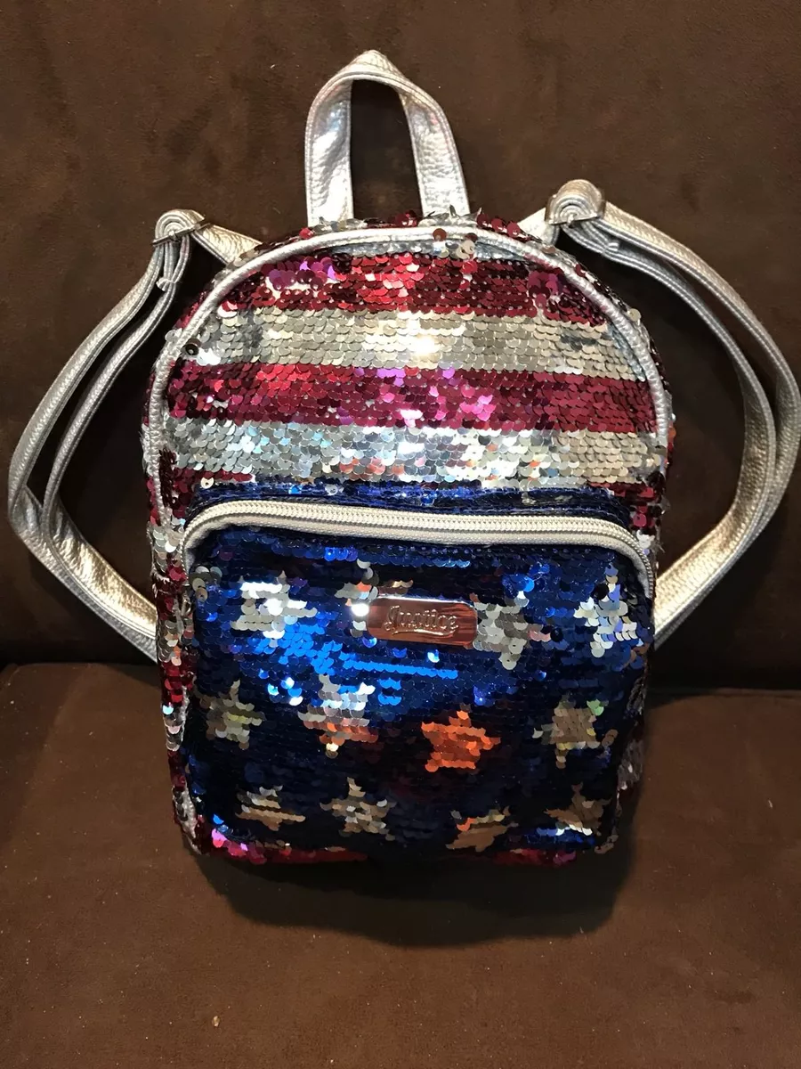 JUSTICE AMERICAN FLAG MINI BACKPACK FLIP SEQUINS STARS STRIPES SUPER CUTE