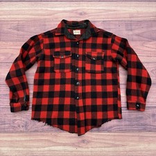 Vintage Melton Outer-wear Buffalo Flannel Shirt Mens 100 Wool Plaid Shadow