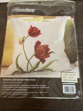 Herrschners Butterfly In The Garden Pillow Cover Kit Embroidery NIP 16 x 16