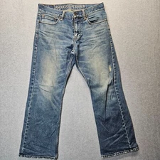 American Eagle Jeans Mens 31x30 (Fits 33W) Blue Denim Boot Cut Distressed Worn