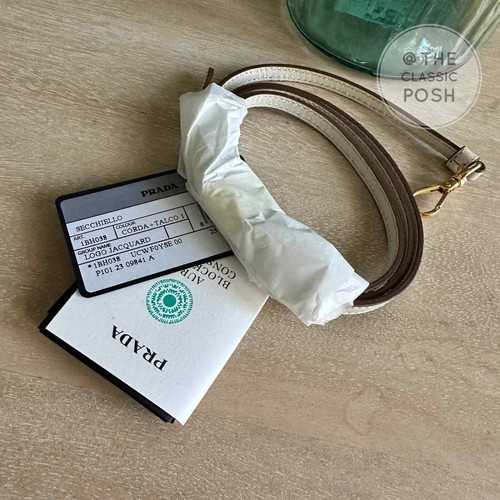 Borsa a tracolla nuova Prada logo jacquard secchiello bianco bordo tela tote bag - Foto 11 di 11
