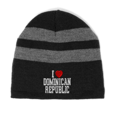 Striped Beanie for Men & Women I Love Dominican Republic Fleece Skull Cap Hats