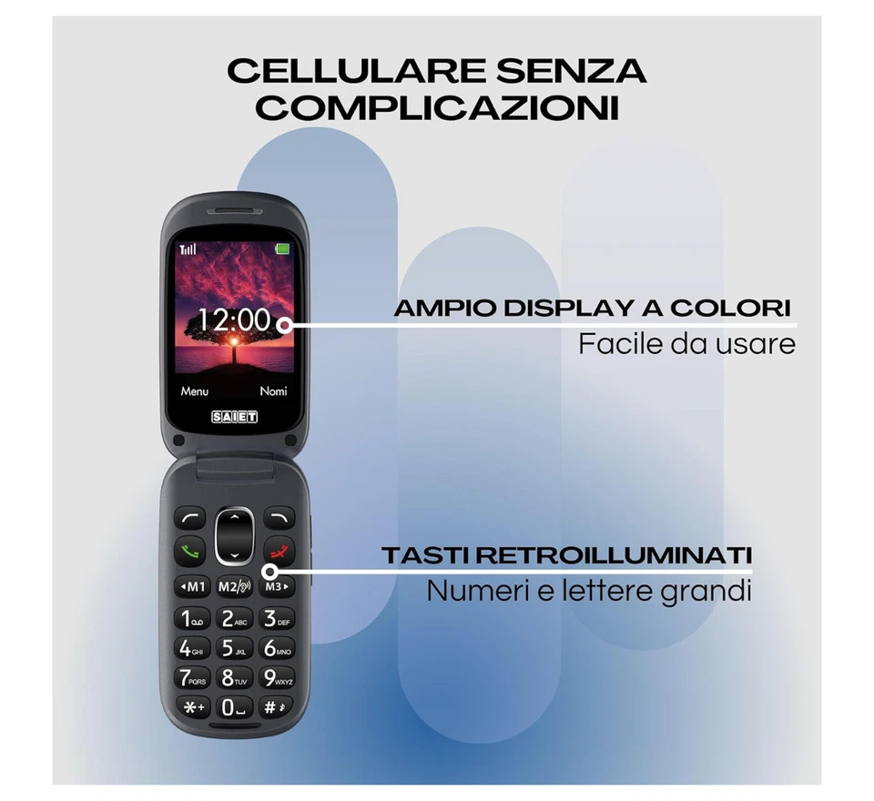 Telefono cellulare per anziani a CONCHIGLIA tasti grandi fotocamera sos gsm flip - Immagine 3 di 4