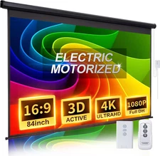 Projector Screen Motorized 84 Inch 16:9 HD Electric Projector Screen Pull down w