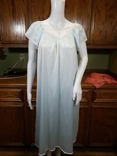 Vintage JCPenny Nightgown Nylon Lace Trim Sky Blue Medium Made In USA