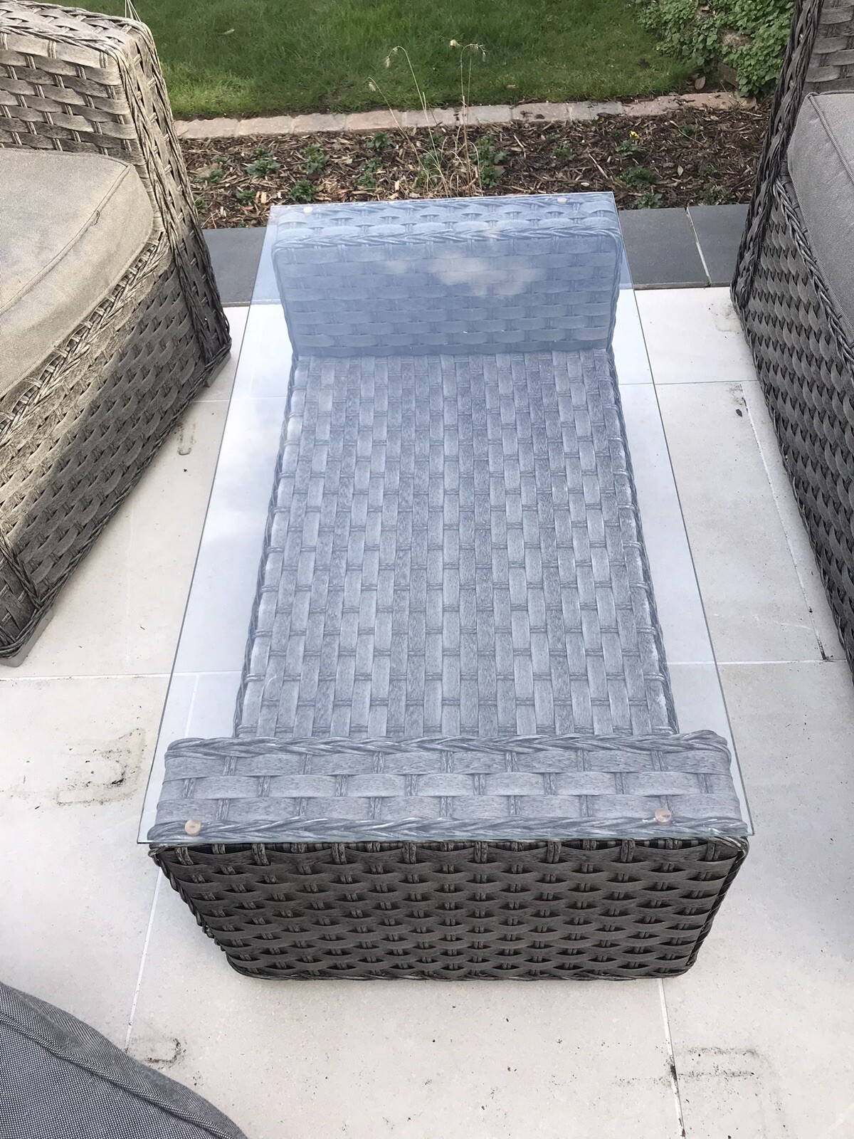 grey rattan garden furniture used Sofa, 2 Chairs, Glass Top Table eBay