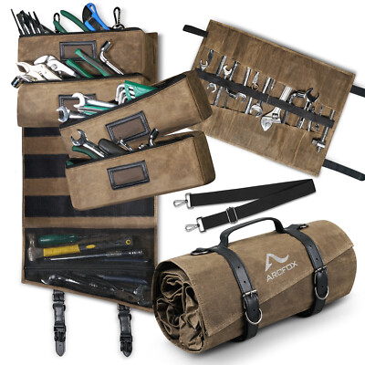 ARCFOX Heavy Duty Roll Up Tool Bag Tool Pouch Bags Organizer 5 Detachable Pouch