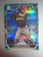 2023 Bowman Chrome Prospects Aqua Lunar Crater Refractors BCP81 Nerwilian Cedeno