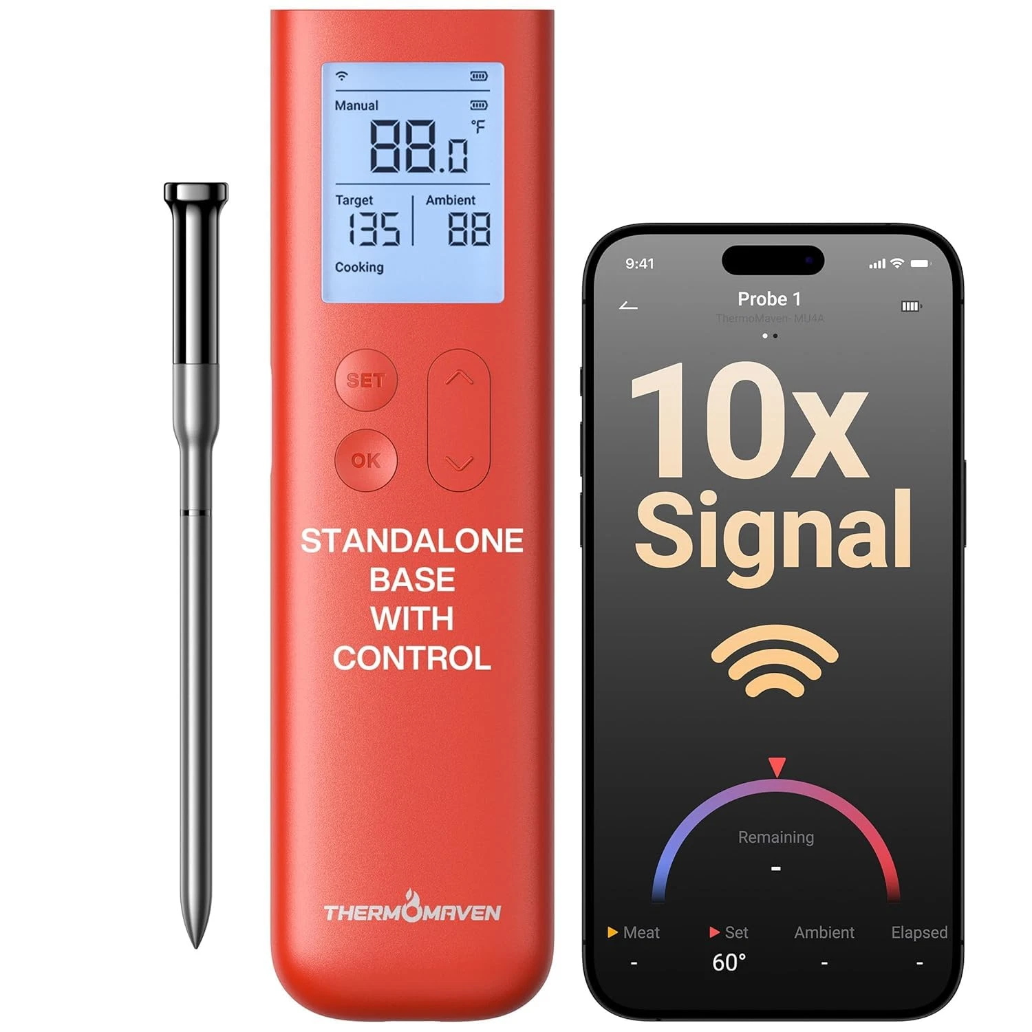 Wireless Meat Thermometer with 10X Signal, Accurate to ±0.5°F, WiFi Range