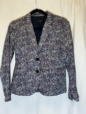 TALBOTS COTTON FLORAL NAVY BLUE JACKET BLAZER Size 8P EUC W12