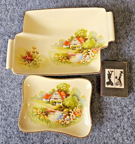 Royal Winton House with Red Roof Dish x 2 Pin Dish Trinket Candy Dish Art Deco - Picture 2 of 10