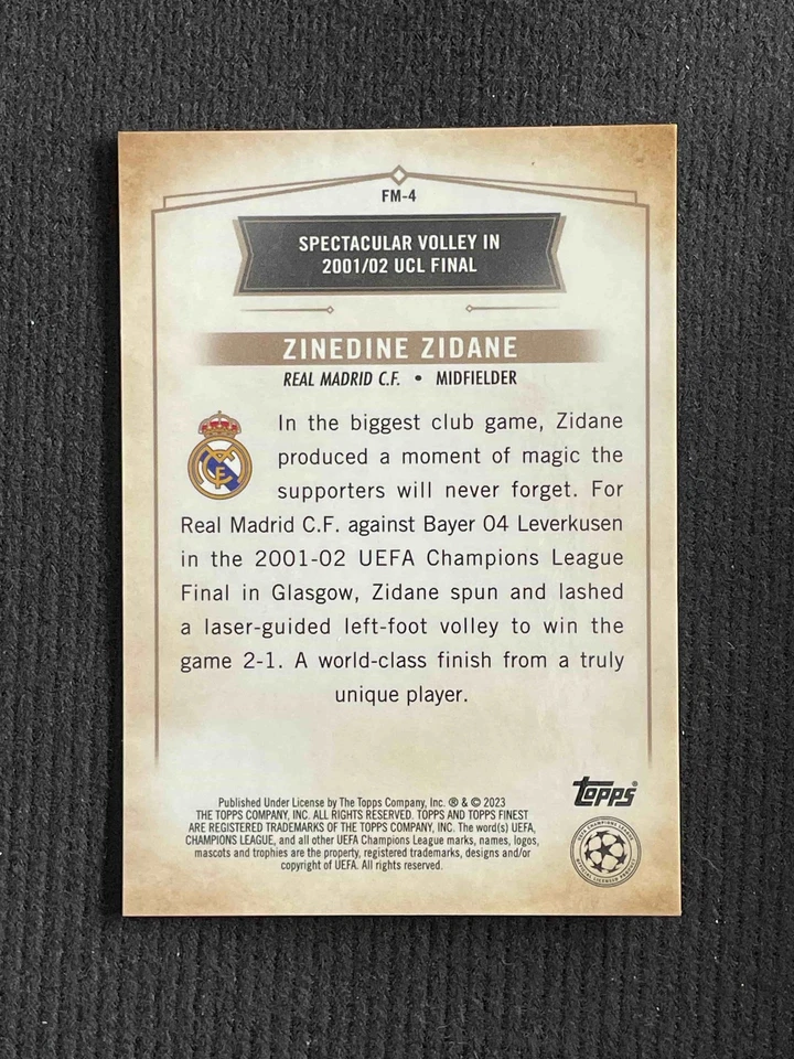 Zinedine Zidane 2022-23 Topps Finest UEFA Finest Moments Rose Gold 71/75  #FM-4 - Image 2 of 2
