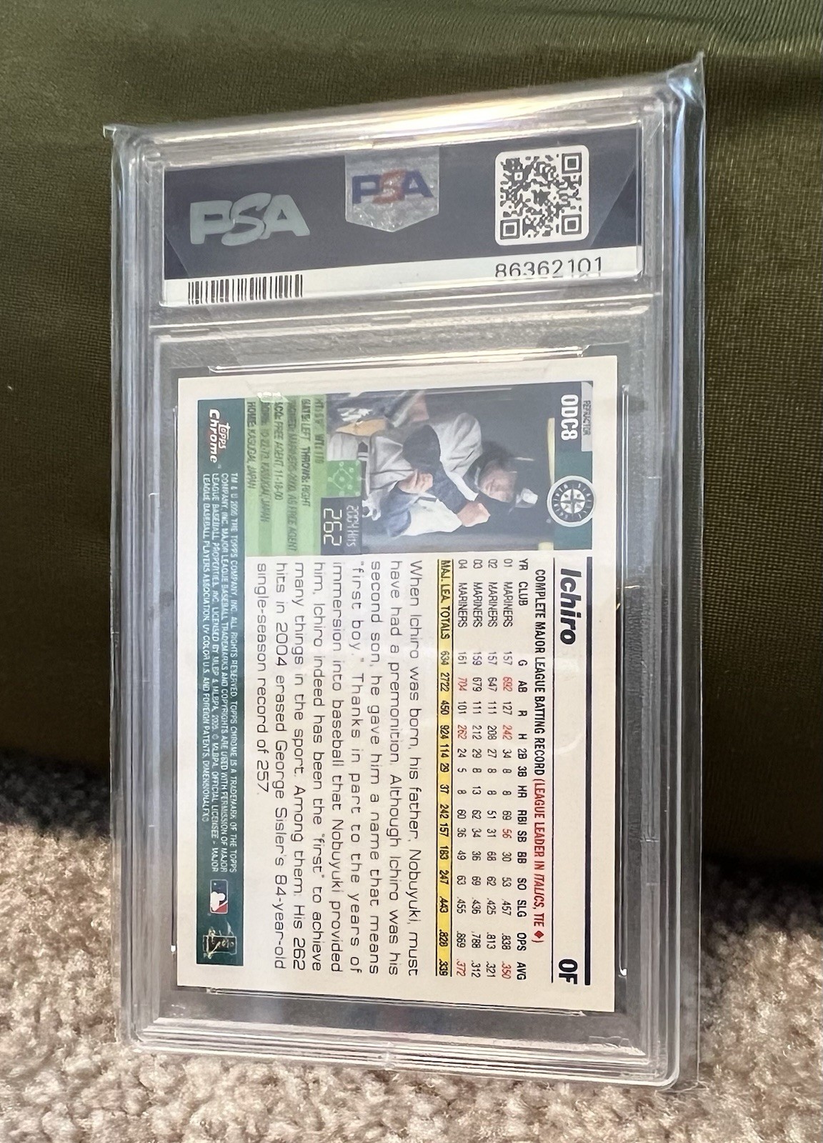 Topps 2005 Opening Day Chrome Ichiro Suzuki Mariners #ODC8 Refractor PSA 9 view 2
