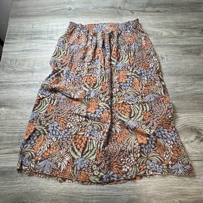 Unbranded Floral Midi Skirt Womens M Brown Botanical Smocked Elastic Waist Boho