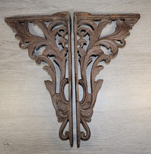 Shelf Brackets Antique Ornate Cast Iron Acanthus Leaf Motif Pair 13" x  7 1/8"