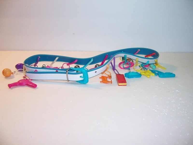 Vintage 80's Plastic Bell Charm Belt / 16 charms Vinyl Plastic Collectibles - EX