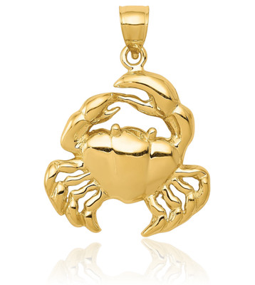 14K massiver Gelbgold großer Krabbenkralle Anhänger Halskette 29mm 1,1 Zoll poliert