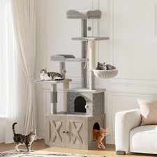 55.1In Cat Tree Tower Modern Cat Condos with 23.6'' Hidden Litter Box Enclosure