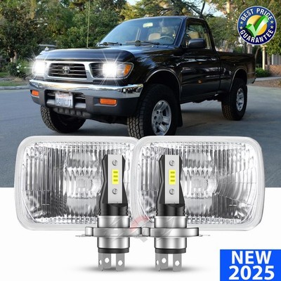 7X6 Stock Style Glass Lens Headlight Metal Headlamp h4 LEDs Headlight Bulbs Pair