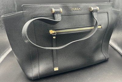 Furla Ginevra Handled Black Saffiano Leather Tote Satchel With Bag