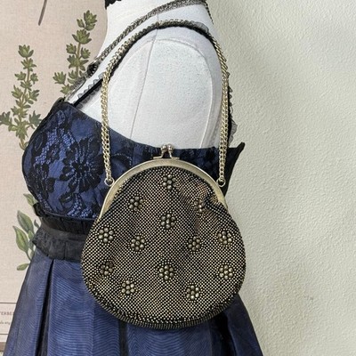 Vintage Beaded Kiss Lock Chain Bag Romantic Goth Dark Coquette Party Whimsigoth