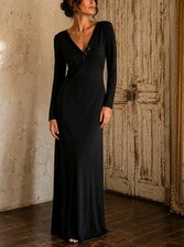 Vintage Lauren Ralph Lauren Black Beaded Maxi Dress Long Sleeve M