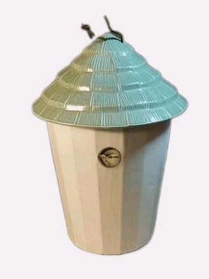 Pfaltzgraff Naturewood Birdhouse Cookie Jar 12'' Cream and Sage Green EC No Chips