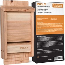 INCLY Bat House for Outdoors Double Chamber Cedar Wood Bat Box Shelter - Natural