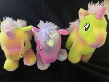 Lot of 3 Unicorn Plush Stuffed Animals, Multicolor Washable, Small 10 inch