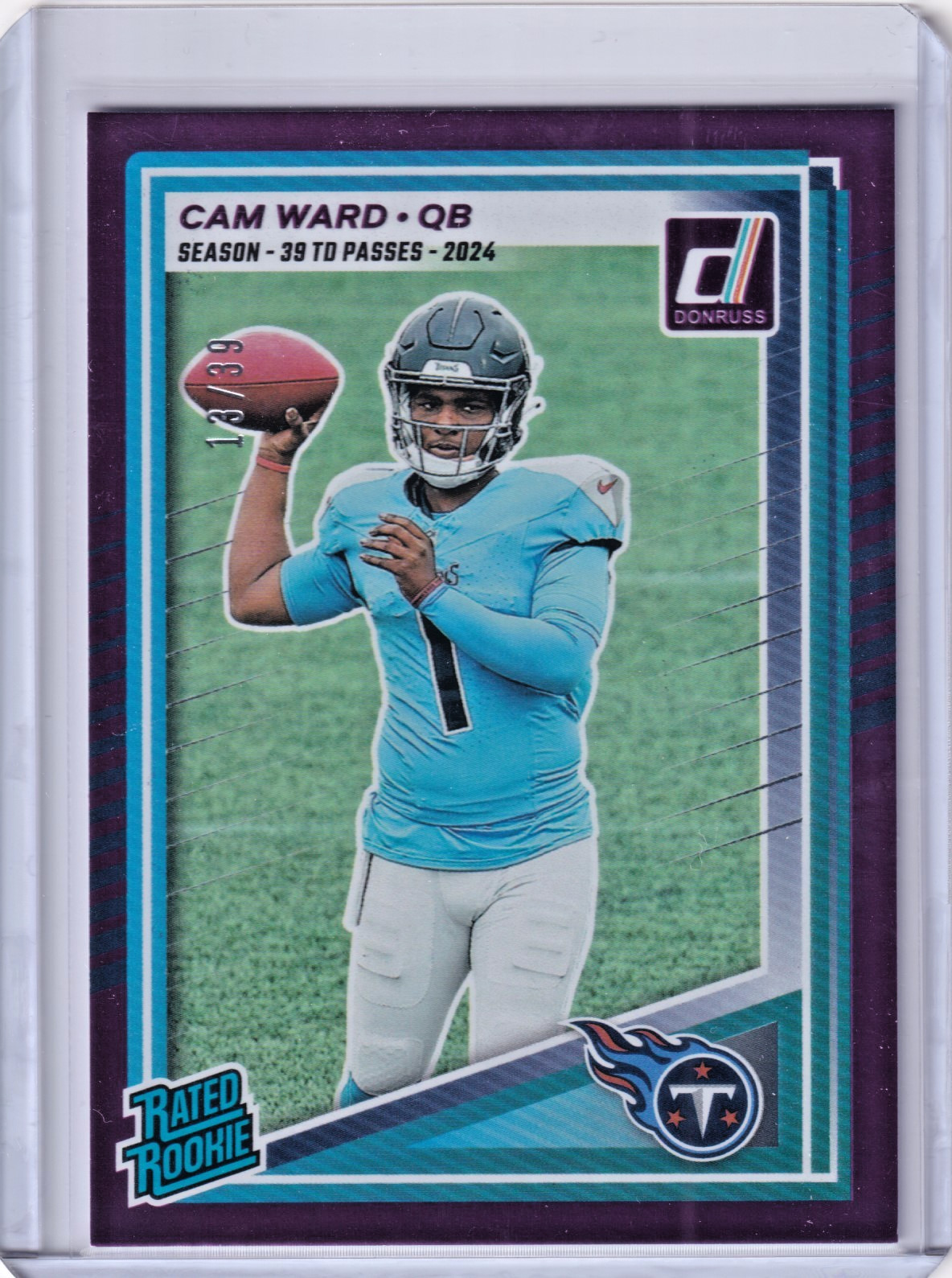 2025 Donruss #350 CAM WARD (RC) Rated Rookies Season Stat Line #/39 SSP Titans