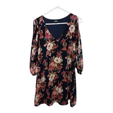 Lulus Split Sleeve Sheath Shift Dress Navy Blue Floral V-Neck Boho Fairy Small