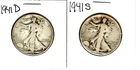 1941 S & D Silver Standing Liberty 50 Cent HALF-DOLLARS STRONG RIMS UNGRADED