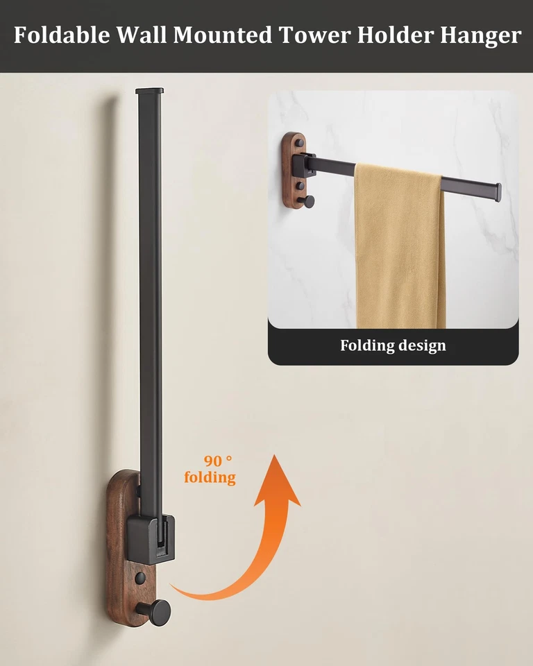 FoldingTowel Rack, Space Saving Wall Mounted Towel Holder with Hook, Rustproo... - Image 4 of 4
