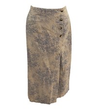 VTG Coldwater Creek Linen Blend Floral Print Button Front Midi Skirt Size 10