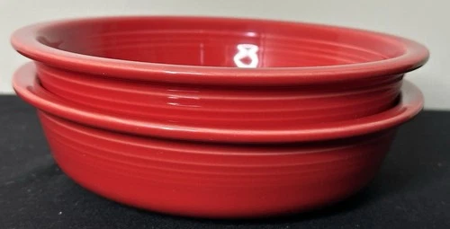 2 RED FIESTAWARE BOWLS 7" WIDE BY 2" TALL CEREAL/ SOUP/ SALAD BOWL