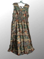 NWOT Shein Curve Paisley Sleeveless Maxi Dress Tiered Women Size 2XL Multicolor