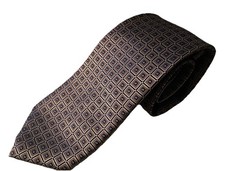 Nautica Men  s 100 Silk Neck Tie Geometric Squares Gold  Blue 58  /3.25  EUC