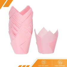 50Pcs Tulip Cupcake Liners Standard Paper Baking Cups Greaseproof Wrappers Pink