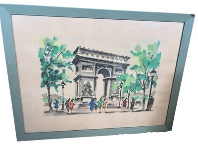 M. Legendre Place de la Concorde Paris Lithograph Watercolor Framed 19x14.5 