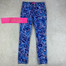 Lilly Pulitzer South Ocean Skinny Crop Coastal Blue Whispurr 001310 Pants Sz 0