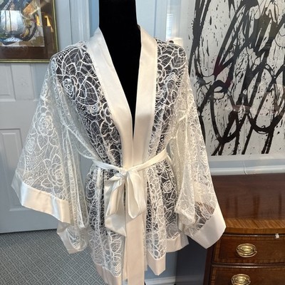 Kiki de Montparnasse White Silk And Lace Kimono Robe bridal Made In USA M/L