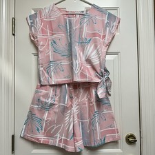 Vtg Kole Kole 90s Hawaiian Crop Shirt Shorts Set Funky Tall Summer Beach Retro