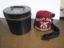 Vintage Shriners Fez Hat Ballut Abyad Scottsdale Rhinestone Jewels Carrying Case