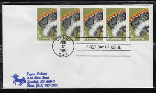 1¢ WONDER'S ~ US FDC 25¢ SHOSHONE INDIAN HEADDRESS BOOKLET PANE 1990 ~ D381
