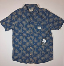 RVCA Exotica SS Men's Blue w/ Tan Palm Tree Print Short Sleeve Cotton Button-Up