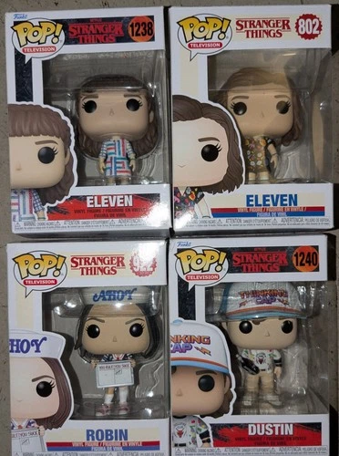 Funko Pops Stranger Things Collectible Eleven,Robin And Dustin Bundle Of 4