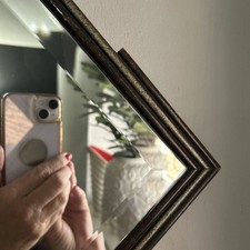 Vintage Art Deco Mirror with Wooden Frame Unusual Shape 1930s