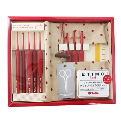 ETIMO Red Crochet Hook Set Red Knitting Needle Tulip Cushion Grip Gift jp
