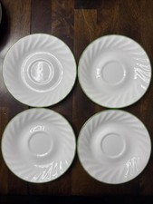 4 Corelle Corning Saucers Swirl White with Gr...