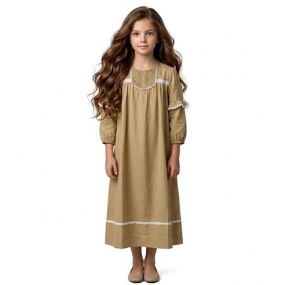 Kids Basic Girls Dress Size 16 Khaki Beige Crochet Lace Cottagecore NWT